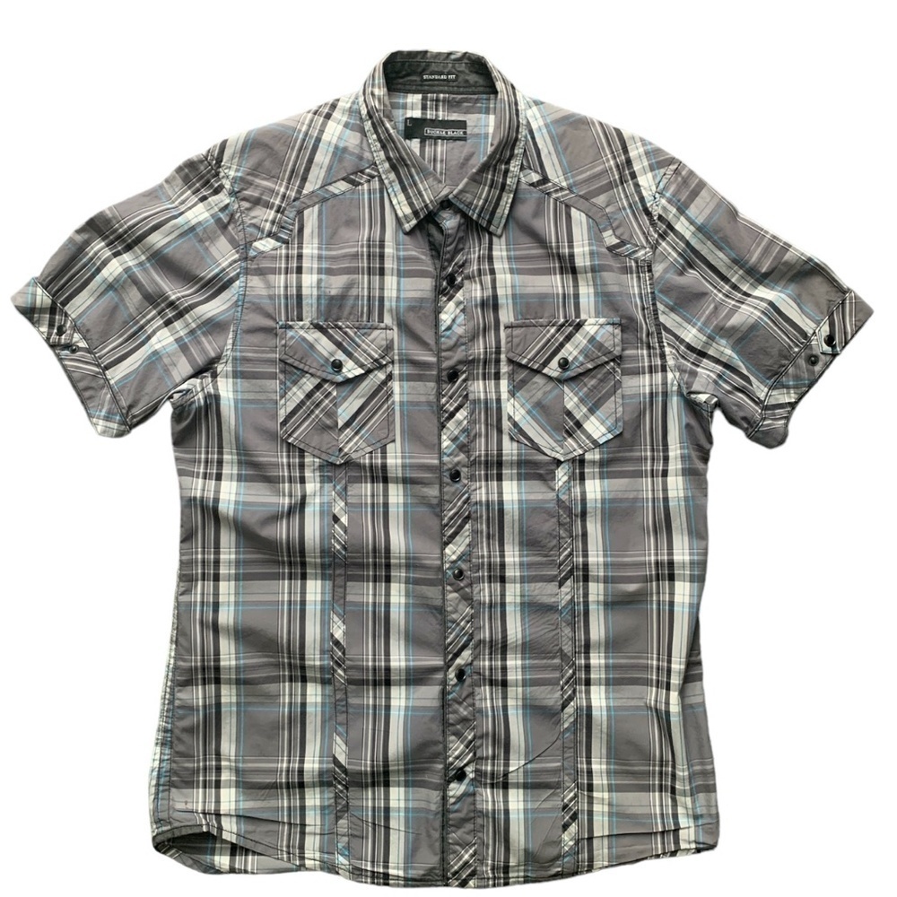 Buckle Black Casual Snap Front Plaid Shirt Mens L Standard Fit‎ #122P